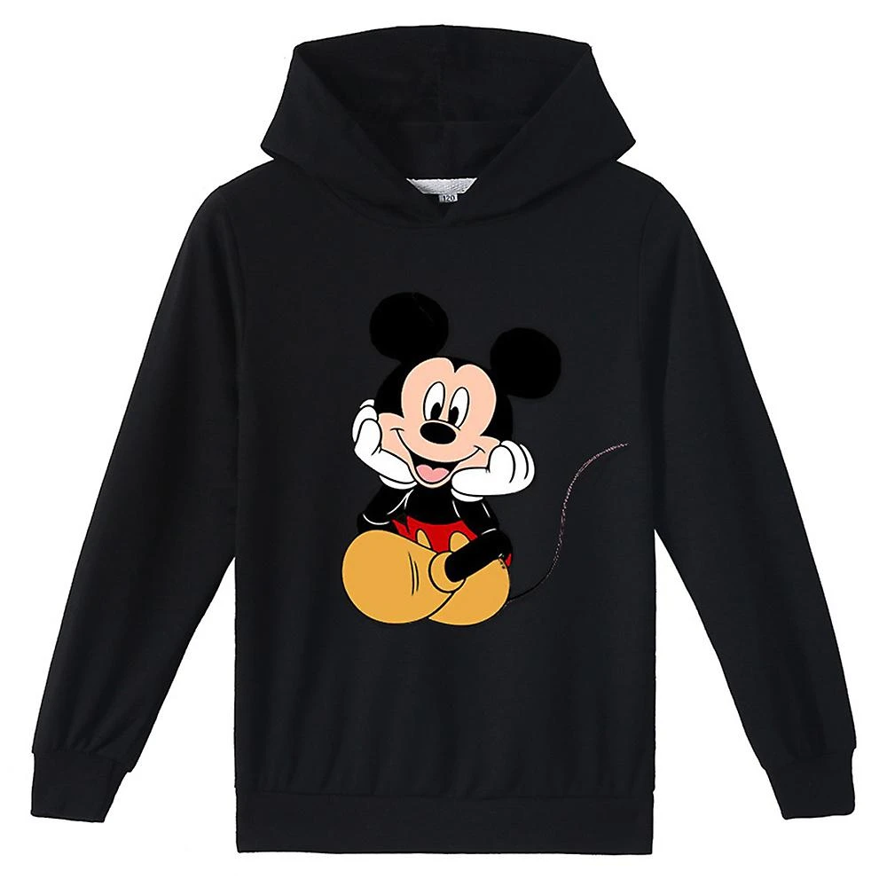 Kids Mickey Mouse Printed Cartoon Hoodies Hoody Tops Sweatshirt Boys Girls Hooded Pullover 7-8Years Black