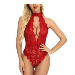 Sexy Teddy Lingerie For Women Snap Crotch Bodysuit Lace Babydoll(Red, XL)
