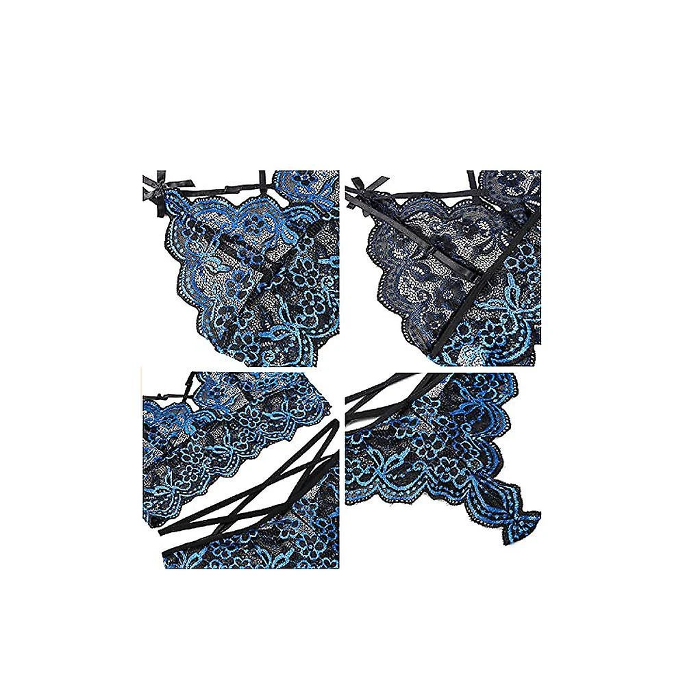 Women Sexy Lingerie Set Lace Bra And Panty Sets Strappy 2 Piece (Blue, M) - Image 5