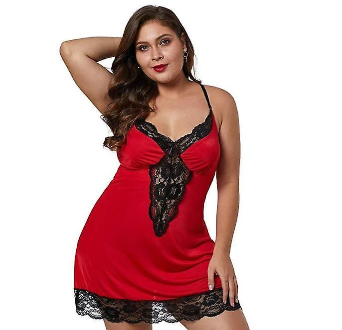 Sexy Plus Size Silk Nighty Chemise Satin Lingerie Sets L-6X(Red, XXXXL) - Image 5