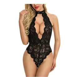 Sexy Teddy Lingerie For Women Snap Crotch Bodysuit Lace Babydoll(Black, M)
