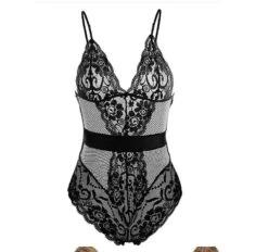 Women Lingerie One Piece Fishnet Teddy Lace Cups Bodysuit Mesh Babydoll, S-XXL（Black，XL）