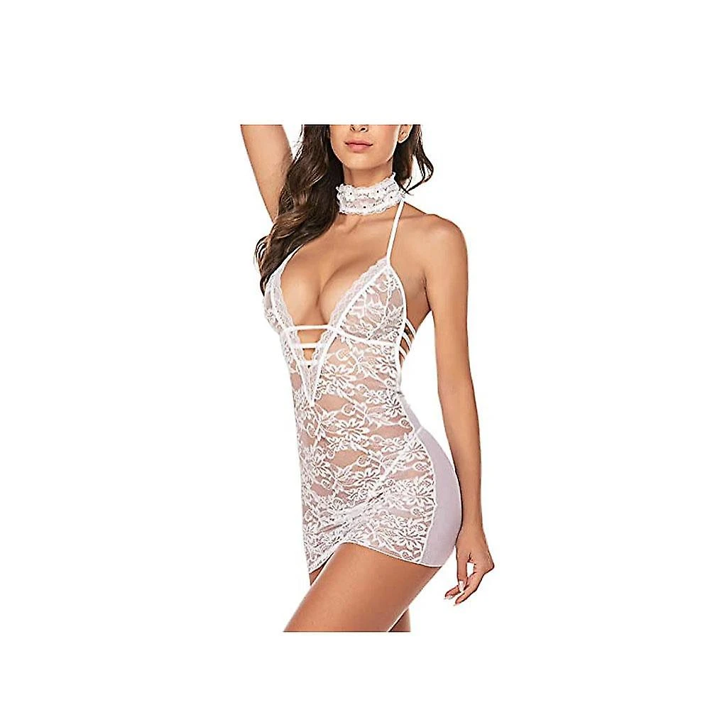 Women Babydoll Lingerie Lace Chemise Halter Nightwear Teddy Dress(White, XL) - Image 3