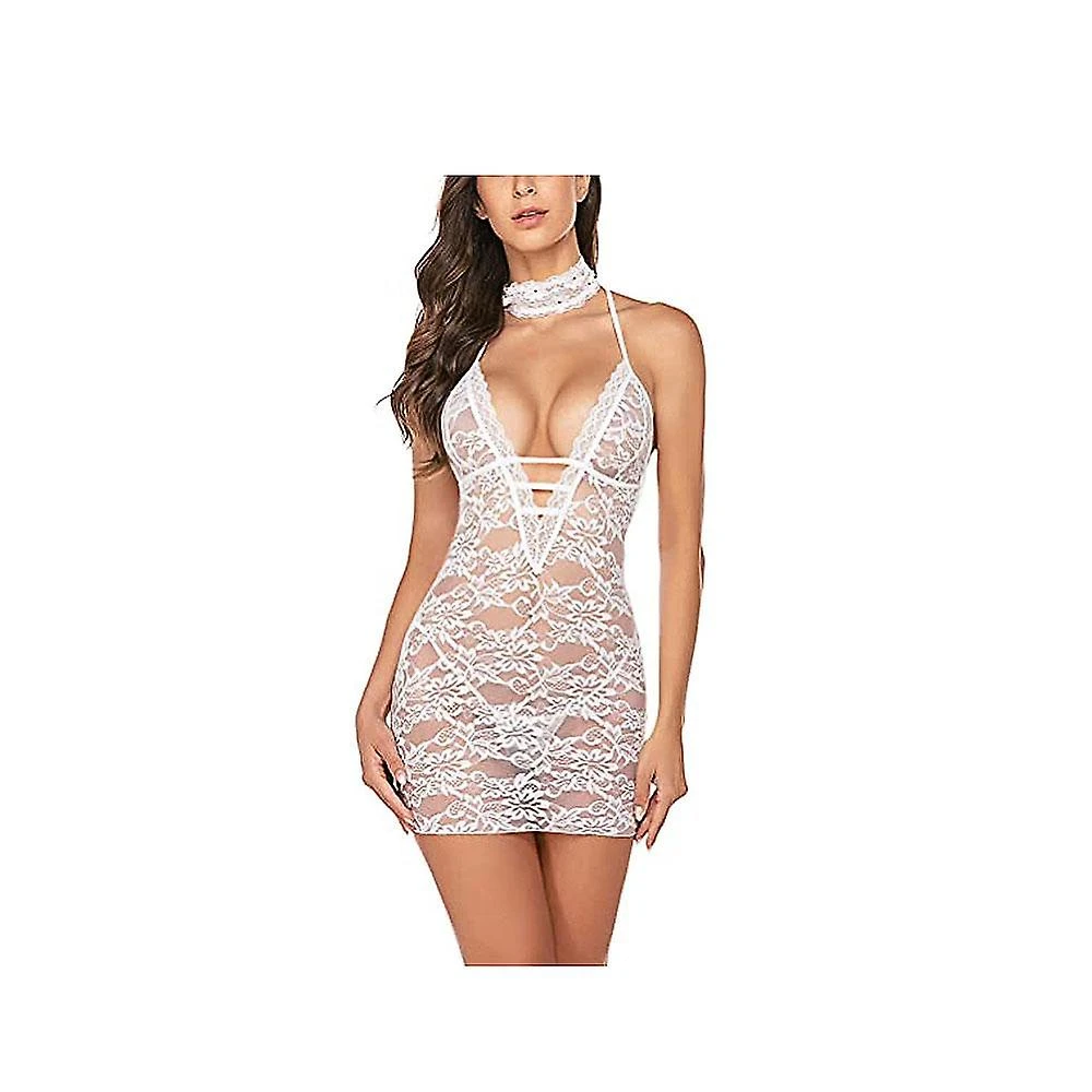 Women Babydoll Lingerie Lace Chemise Halter Nightwear Teddy Dress(White, XL) - Image 5