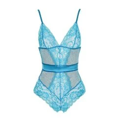 Women Lingerie One Piece Fishnet Teddy Lace Cups Bodysuit Mesh Babydoll, S-XXL（Blue，L）