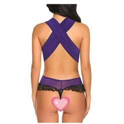 Lingerie For Women Sexy Lace Bodysuit One Piece Babydoll Mesh Sleepwear Boudoir Outfits(Purple, M)