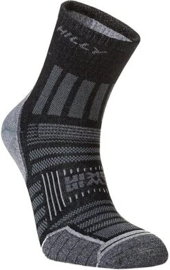 Hilly Unisex Ankle Socks Twin Anti Blister Breathable -Black/Grey -3 Pairs For 6 XL