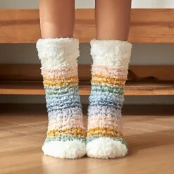 Hcankcan Fuzzy Socks Cute Colorful Warm Plush Soft Slipper Sock Sleep Stocking For Women Girls New Yellow