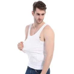 Men's Slimming Body Shaper Vest Chest Compression Shirt Abs Tank Top Undershirt White