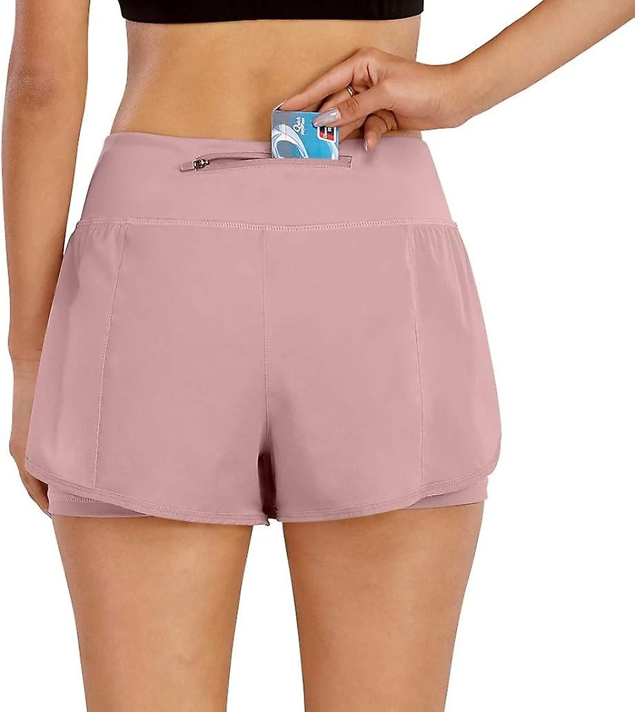 Women Athletic Shorts With Inner Zipper Pockets Loose Gym Yoga Shorts Quick-dry Workout Sports Active Running Shorts-825 - Image 2