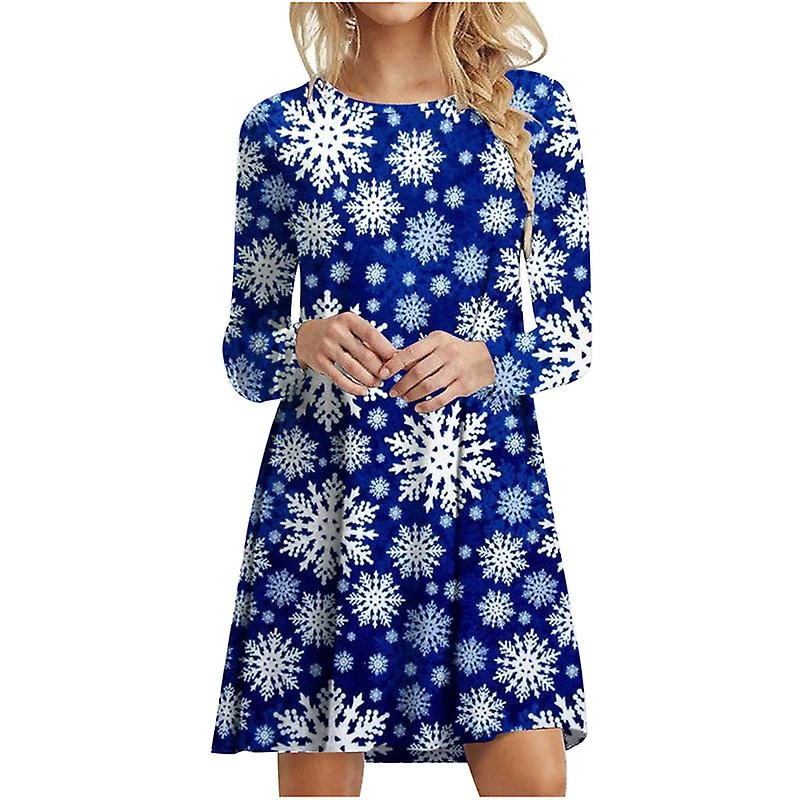 Winter Christmas Party Women Dresses For 2023 Autumn Casual Christmas Crutch Pattern Print Mini Dress Oversized Woman Dress Gift - Image 3
