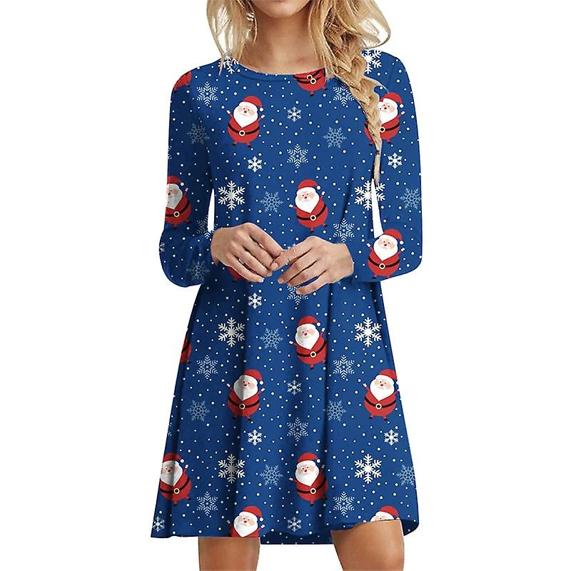 Winter Christmas Party Women Dresses For 2023 Autumn Casual Christmas Crutch Pattern Print Mini Dress Oversized Woman Dress Gift - Image 5