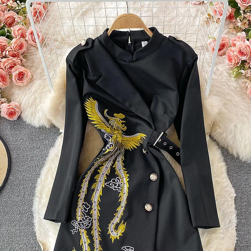 Lady Chinese Phoenix Embroidery Dress Retro Evening Dinner Party Banquet Elegant XL - Image 3