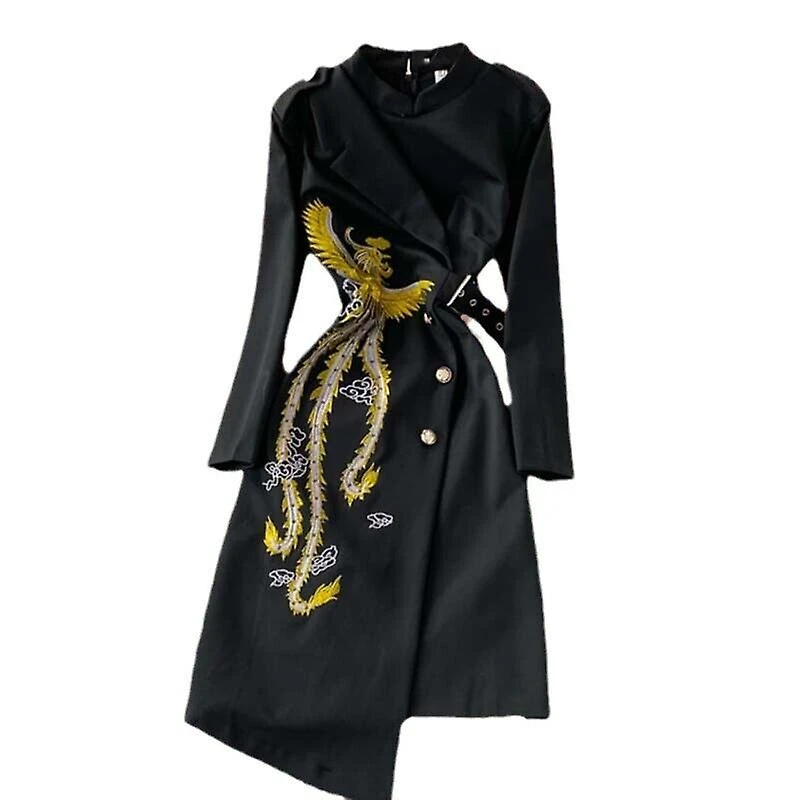 Lady Chinese Phoenix Embroidery Dress Retro Evening Dinner Party Banquet Elegant XL - Image 2