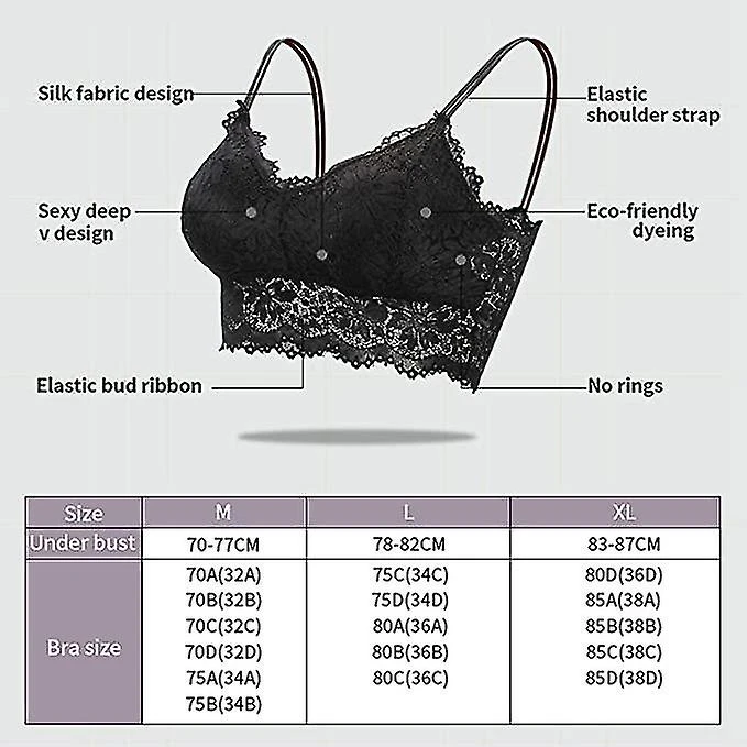 Women's Lace Bra Without Underwire, Padded Lace Yoga Sports Bra Top Set M