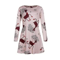 Christmas Women"s Dress Christmas Dress Printed Long Sleeve Dress S White Deer