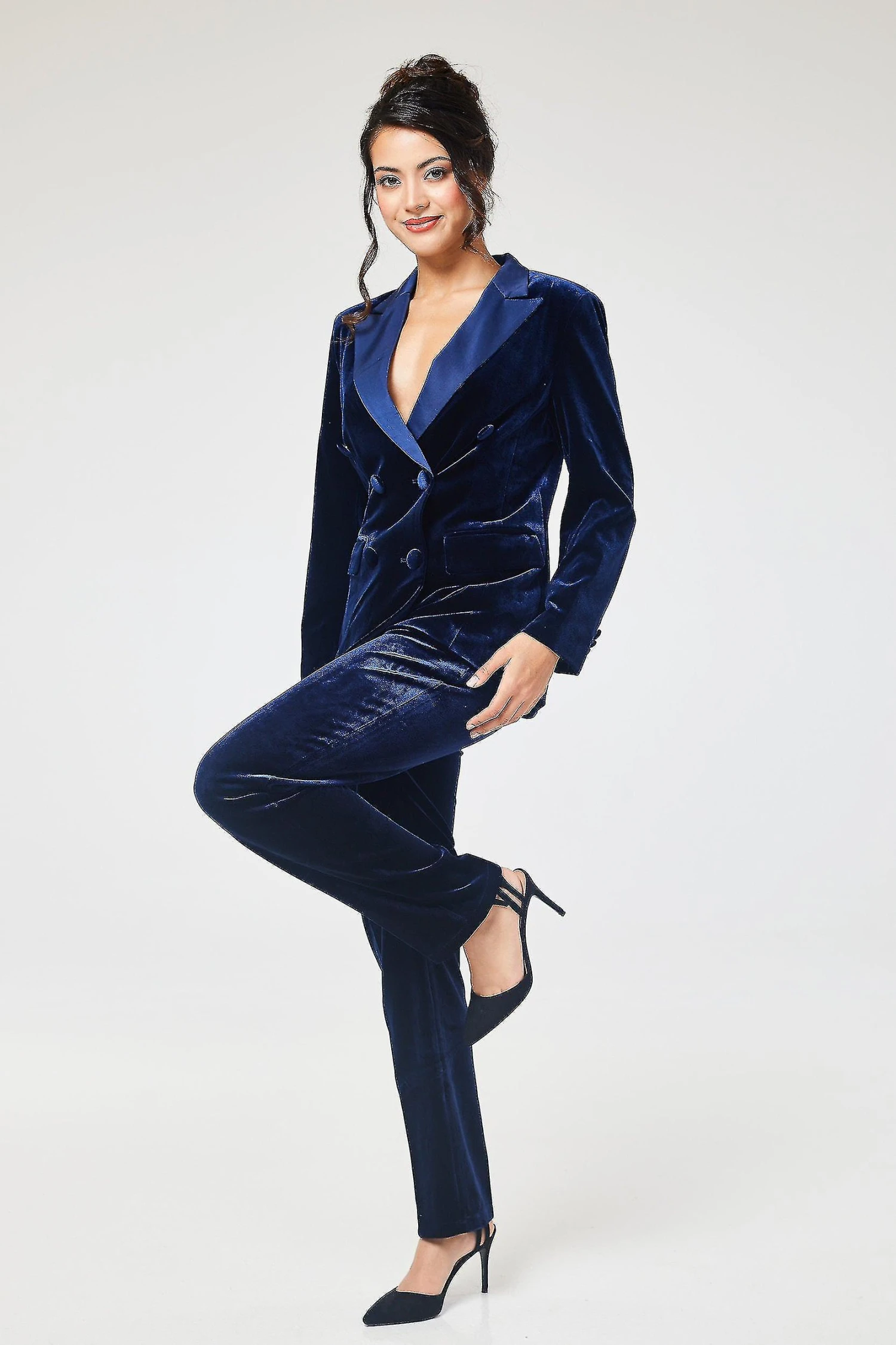 Navy 2-piece Double Breasted Velvet Suit - Image 2