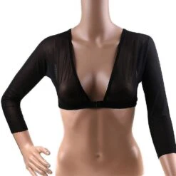 Seamless Arm Shaper Short Cropped Navel Mesh Cardigan Plus Size Arm Shaper Tw M Black