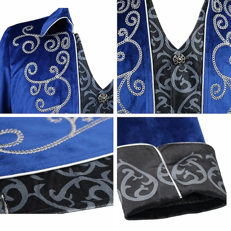 Men's Steampunk Victorian Jacket Vintage Tailcoat Gothic Costume XL Purple Silver - Image 3