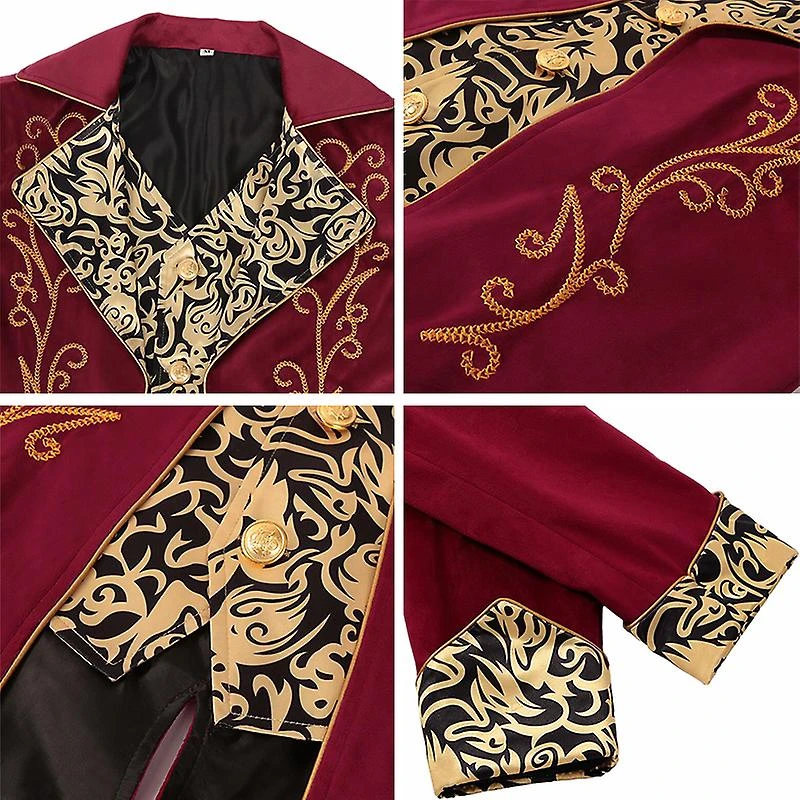 Men's Steampunk Victorian Jacket Vintage Tailcoat Gothic Costume XL Purple Silver - Image 5