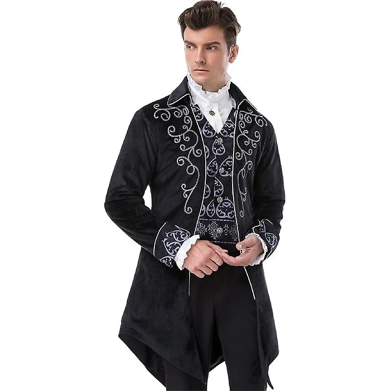 Men's Steampunk Victorian Jacket Vintage Tailcoat Gothic Costume XL Purple Silver - Image 4