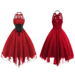 S-5XLsize Women Gothic Dress, Sleeveless Halter Neck Vintage Goth Dresses With Peasant Bodice, Formal Halloween Punk Hippie Dresses,100% New Blue-green