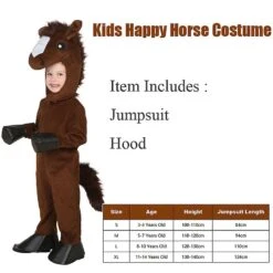 Kids Horse Costume Halloween Costume Boys Toddler Happy Horse Cosplay Jumpsuit Hood Suit Outfit 11-14 Years Old