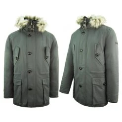 Hackett London Down Filled Arctic Parka Zip Up Men Grey Winter Coat HM402494 987 S