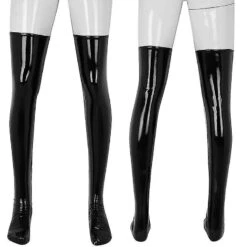 Anti-skid Soft Wetlook Pvc Leather Thigh High Footed Mens Latex Long Sock Black M