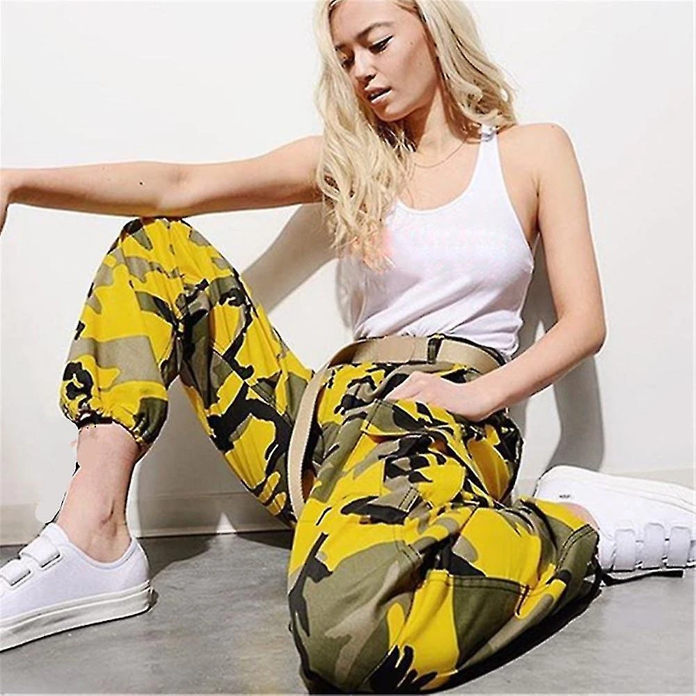 100% New Women's Camouflage Printed Harem Pants Elastic Foot Cuff Sports Baggy Trousers XL Yellow - Image 3