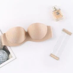 Strapless Padded Push Up Bra Clear Back Straps Bras Wedding Party Invisible Bra D Nude