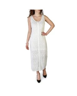 Pepe Jeans Sleeveless Linen Blend Dress With Round Neckline XS