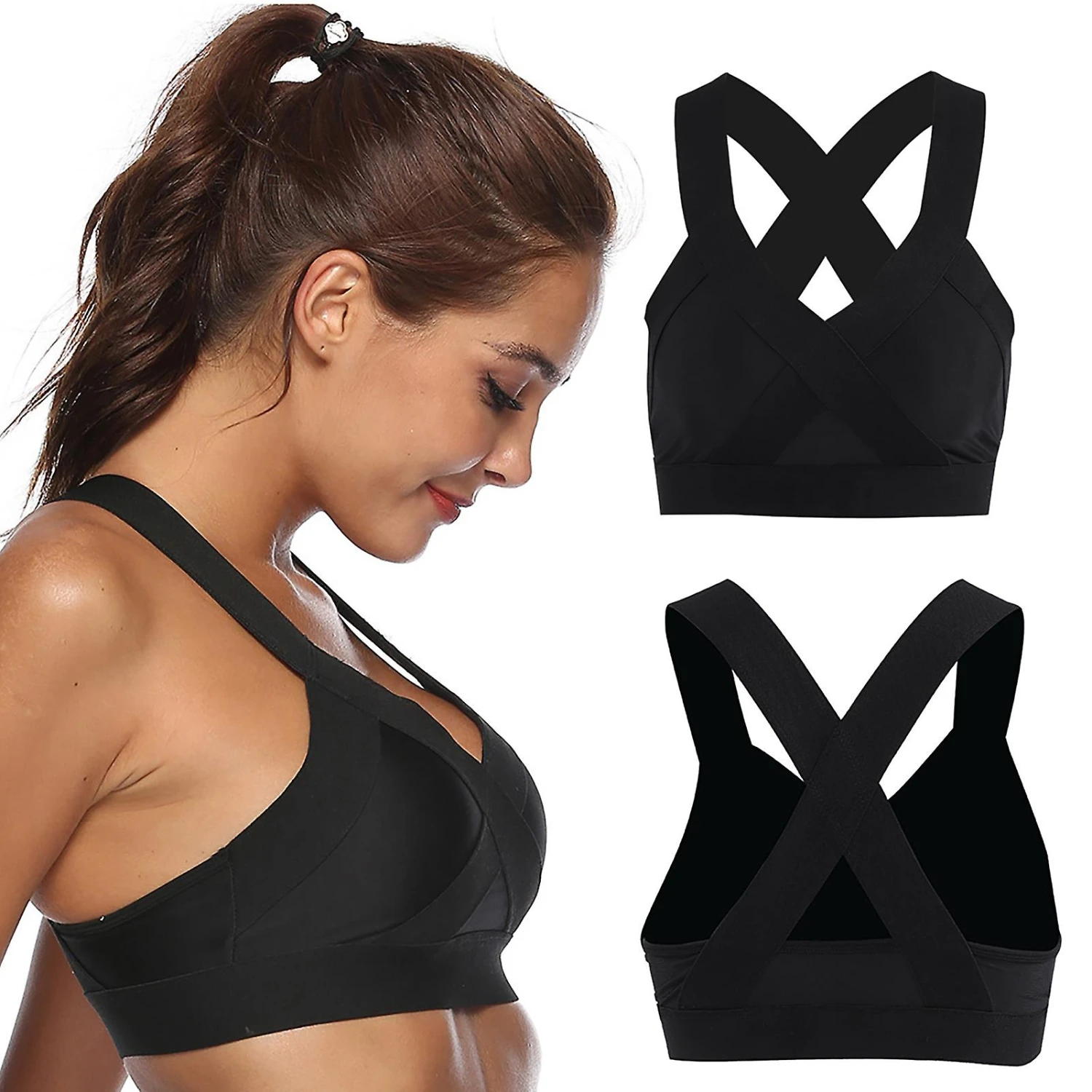 Wire Free Gym Bra Yoga Running Vest Sports Fitness Women's Workout (Black L) - Image 5