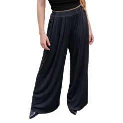 Solid-Color High Elastic Wide Leg Pants Breathable Versatile Sweatpants For Women Daily Wear Black