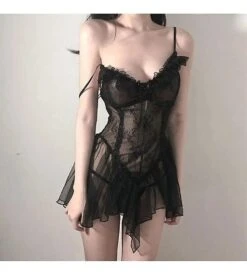 Sexy Lingerie Transparent Pajamas Nightdress Seductive Black Lace Slim Dress Lolita Exotic Costume For Sex 18 Suit White