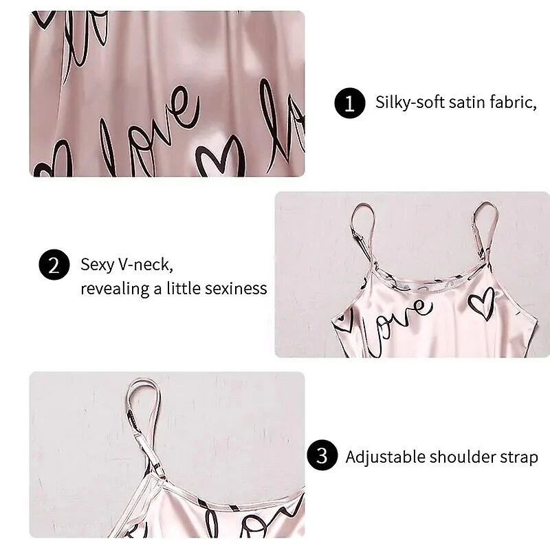 Women Satin Silk Pajamas Sets Letter Print Cami Vest Shirt With Trouser Sleepwear Ladie Sexy Pajama Lingerie Pyjamas Nightwear XL Pink - Image 5