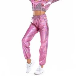 Women's Fashion Holographic Streetwear Club Cool Shiny Causal Pants S Pink