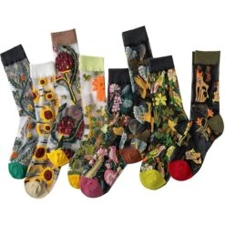 8 Pairs Sheer Socks For Women, Vintage Embroidered Floral Socks, Coquettish Aesthetic Mesh Socks