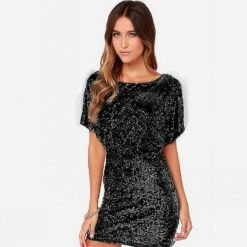 Women's One Piece Sexy Sequin Backless Bodycon Stretchy Mini Party Dress Gold/silver/black