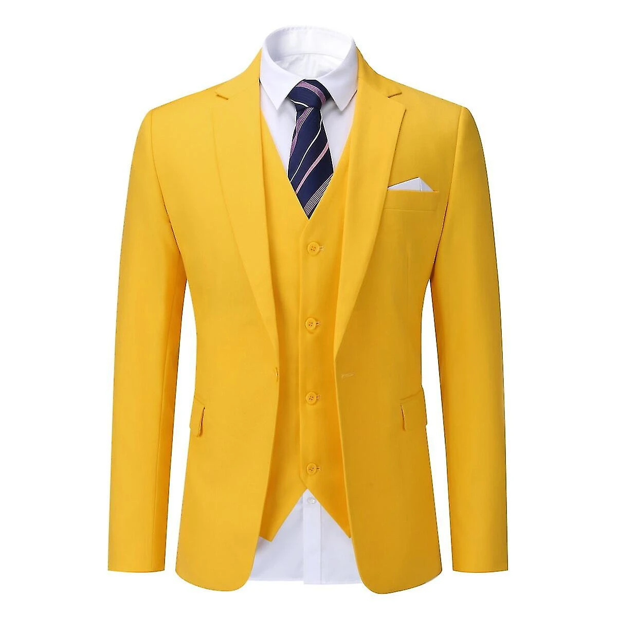 Allthemen Mens 3-Piece Solid Color Business One Button Lapel Blazer Vest Pants