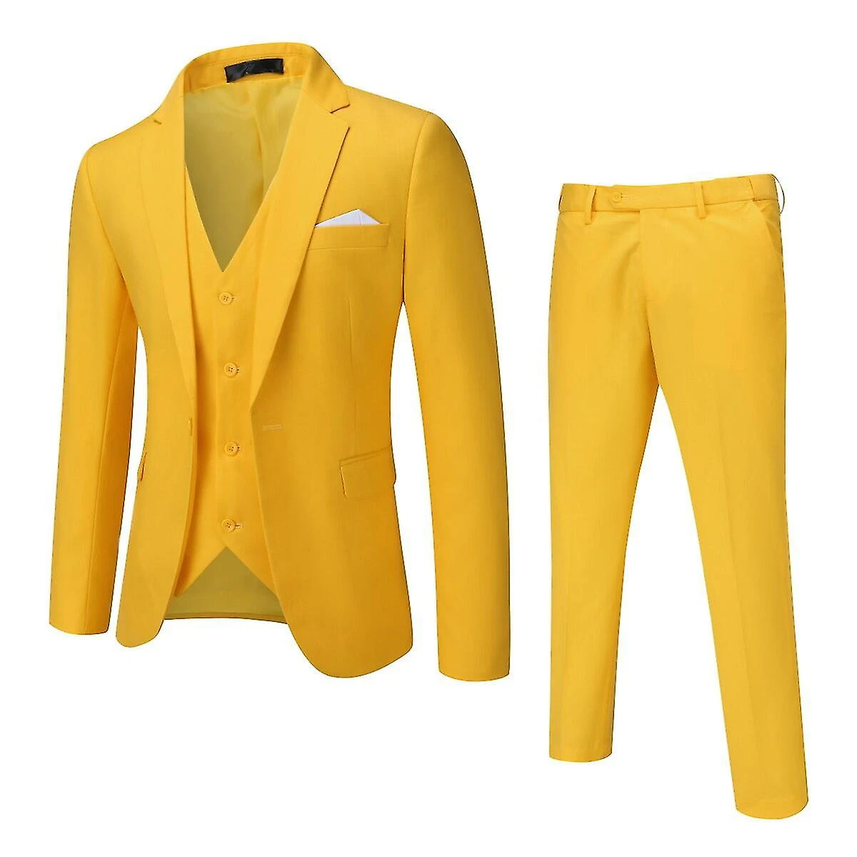 Allthemen Mens 3-Piece Solid Color Business One Button Lapel Blazer Vest Pants - Image 4
