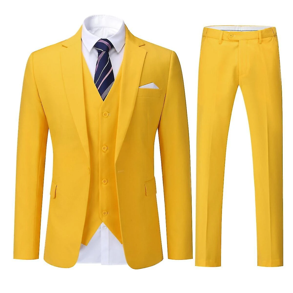 Allthemen Mens 3-Piece Solid Color Business One Button Lapel Blazer Vest Pants - Image 3