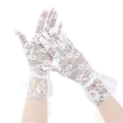 Lace Floral Black Wedding Women Short Wrist Glove Bridal