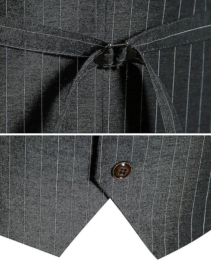 Men's Slim Fit Striped Business Suit Vest Formal Dress Tuxedo Waistcoat S Dark Grey - Image 5
