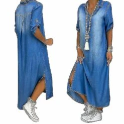 Womens Casual Denim Long Maxi Dress Ladies Summer Loose Jeans-1 M
