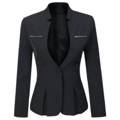 Womens 2-piece Business Suit Ruffle Hem One Button Professional Workwear (blazer + Skirt) Black