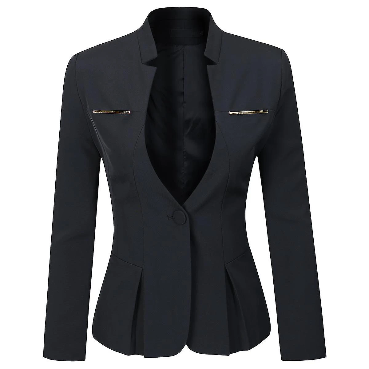 Womens 2-piece Business Suit Ruffle Hem One Button Professional Workwear (blazer + Skirt) Black