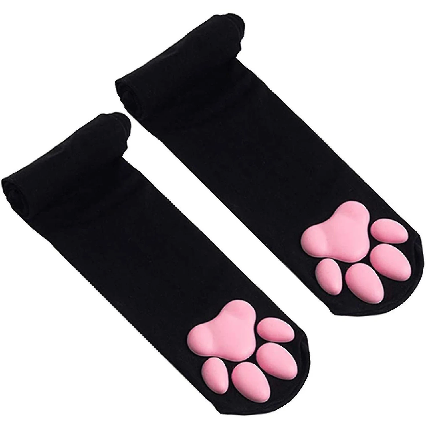 Thigh High Socks Pink Thigh High Socks Cute Cat Paw Pad Socks1 Pair-black