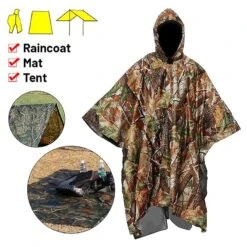 3 In 1 Multifunctional Rain Suits Motorcycle Rain Poncho Awning Camping Waterproof Tent For Outdoor Hiking Travel Climbing Camping Camouflage