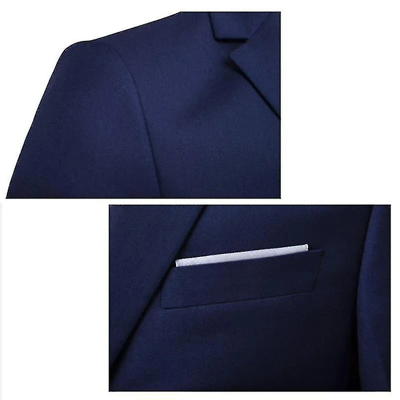 3pcs Men's Slim Fit Suit Set One Button Solid Jacket Vest Pants Business Set Navy Blue - Image 2